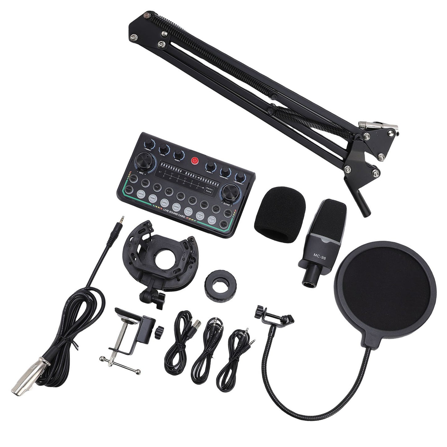 Condenser Mic Live Sound Card Kit Podcast Microfon Bundle ABS Für Das Rundfunk