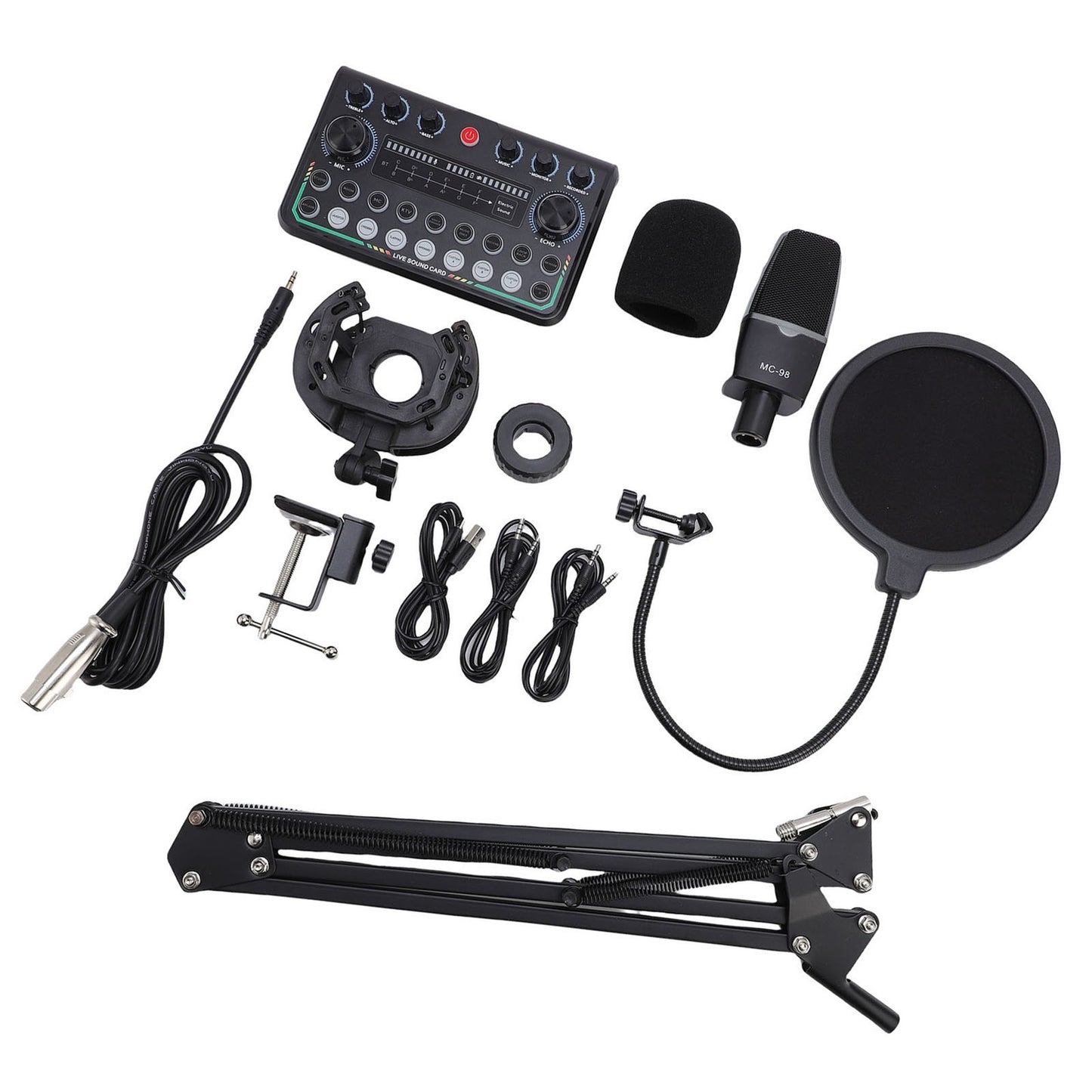Condenser Mic Live Sound Card Kit Podcast Microfon Bundle ABS Für Das Rundfunk