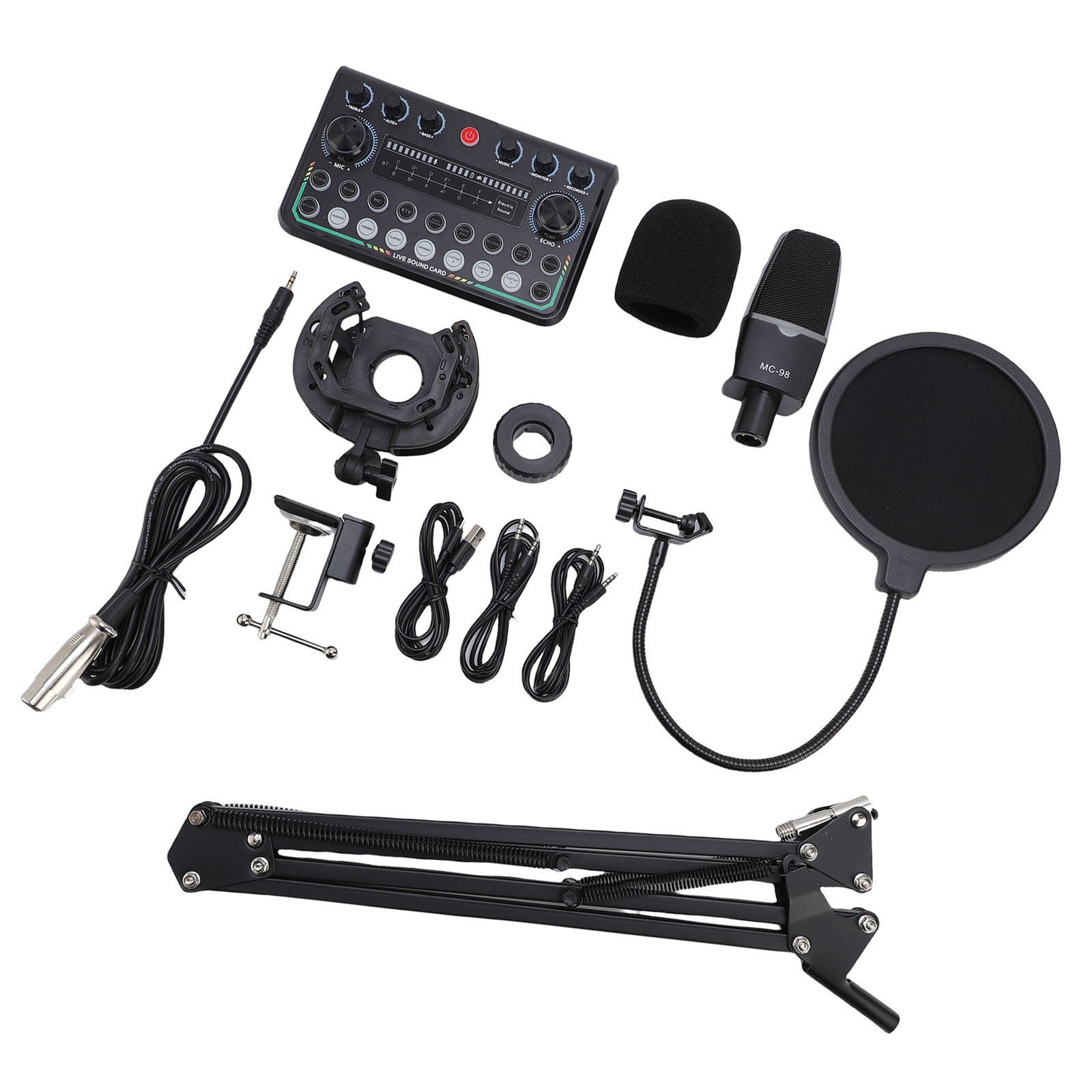Condenser Mic Live Sound Card Kit Podcast Microfon Bundle ABS Für Das Rundfunk