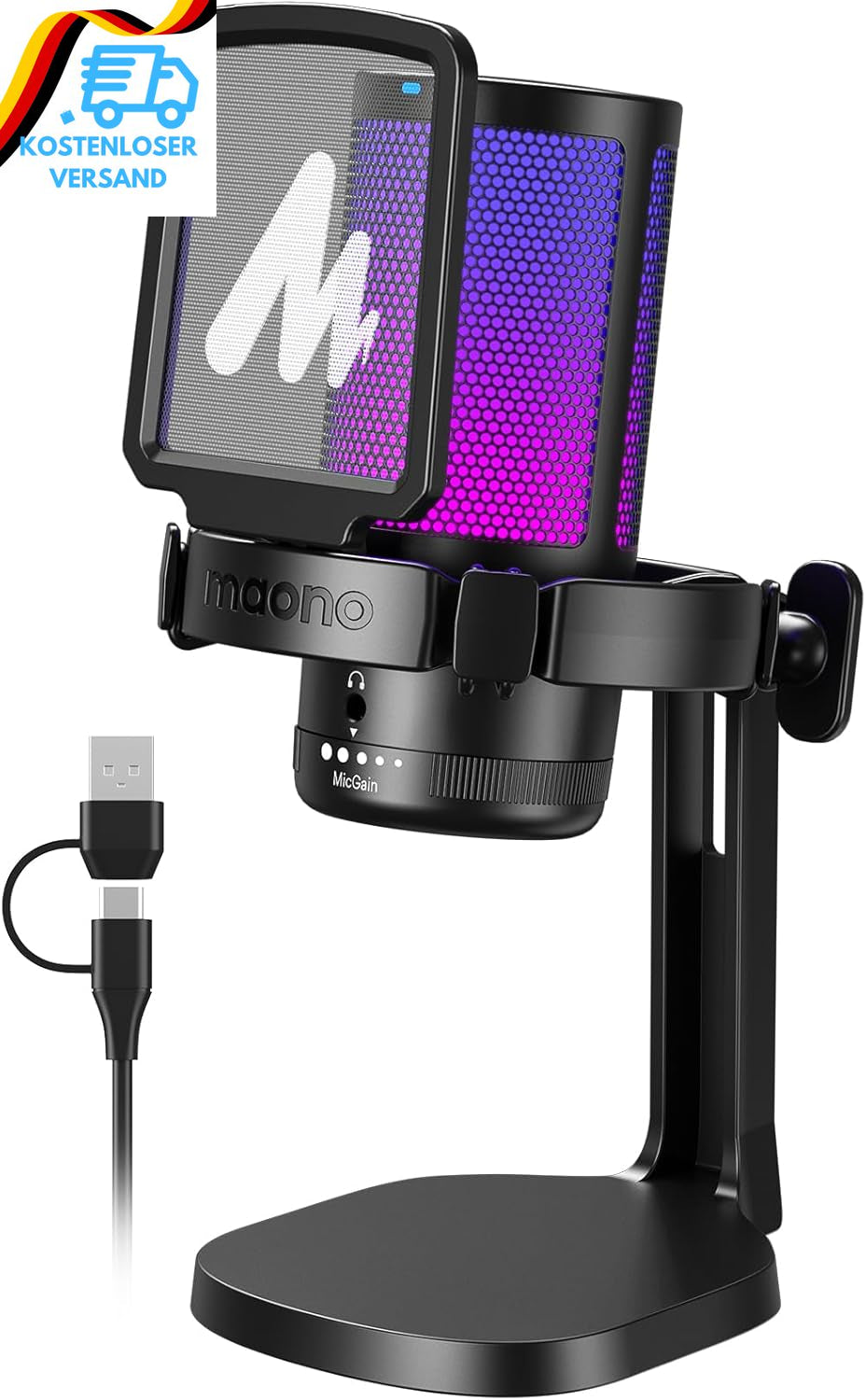 MAONO Gaming Mikrofon PC, Geräuschunterd
