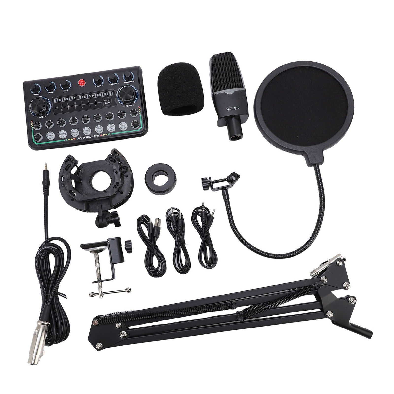 Condenser Mic Live Sound Card Kit Podcast Microfon Bundle ABS Für Das Rundfunk