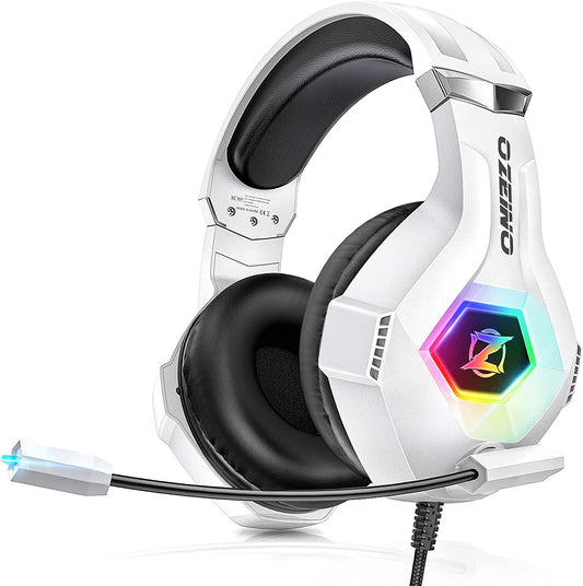 Gaming Headset for PC, Ps4, Ps5, Xbox Headset with 7.1 Surround Sound Gaming Headphones with Noise Canceling Mic, LED Light over Ear Headphones for Switch, Xbox Series X/S, Laptop, Mobile White
