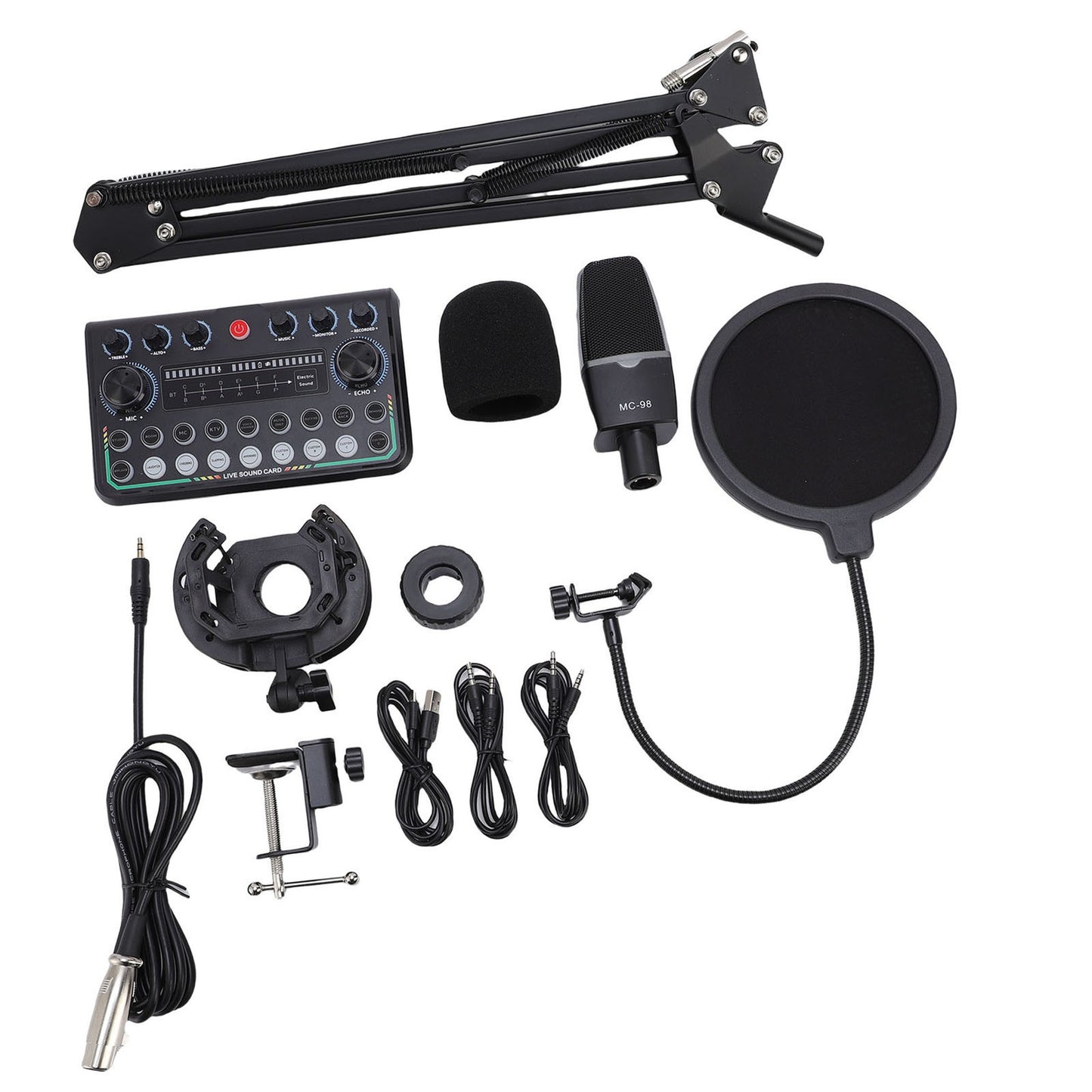 Condenser Mic Live Sound Card Kit Podcast Microfon Bundle ABS Für Das Rundfunk