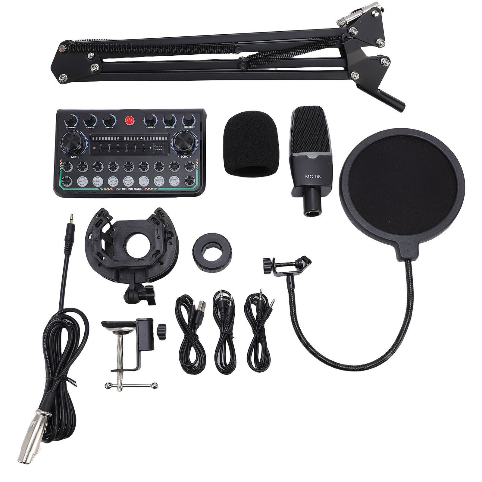 Condenser Mic Live Sound Card Kit Podcast Microfon Bundle ABS Für Das Rundfunk