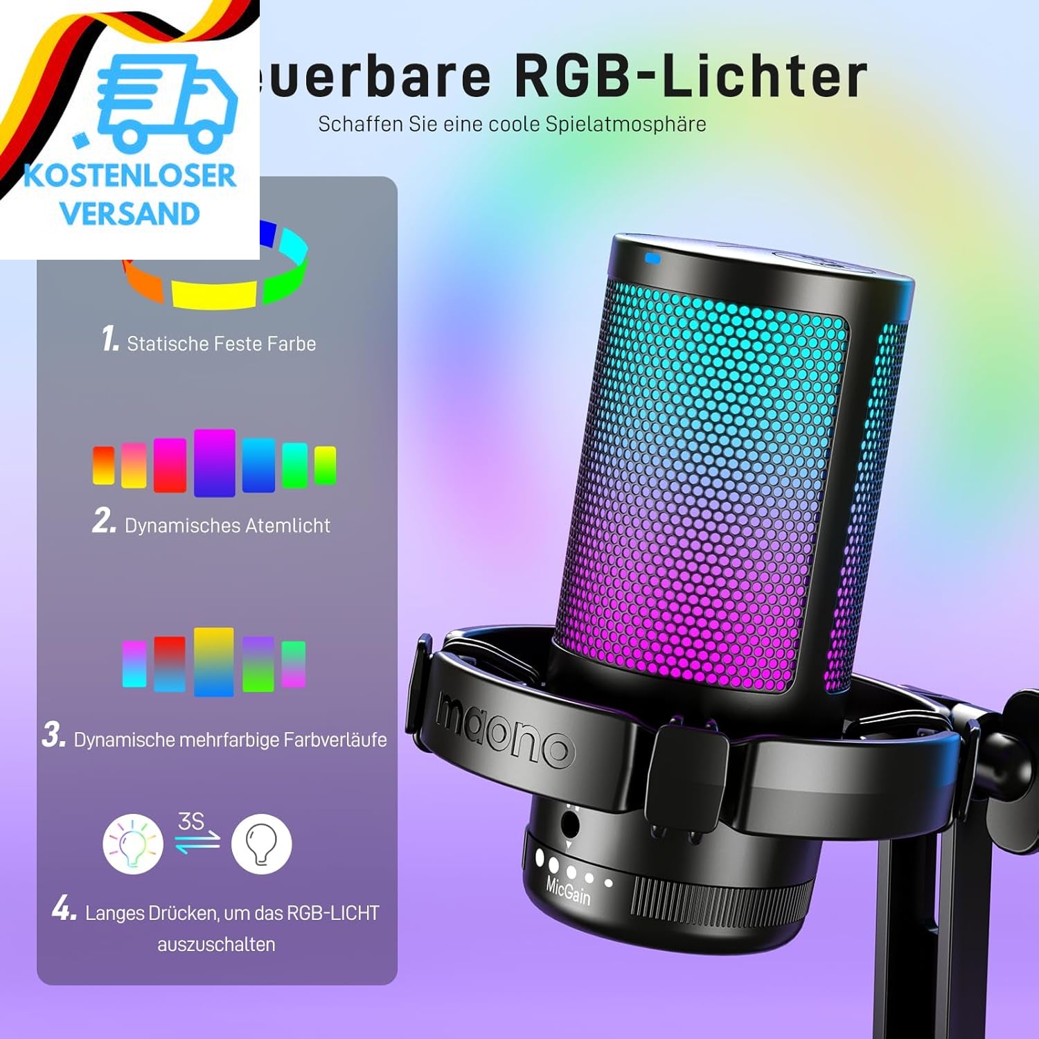 MAONO Gaming Mikrofon PC, Geräuschunterd