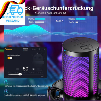 MAONO Gaming Mikrofon PC, Geräuschunterd